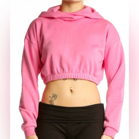 naked wardrobe Tops - 72. NAKED WARDROBE Pink Cropped Hoodie Sweatshirt